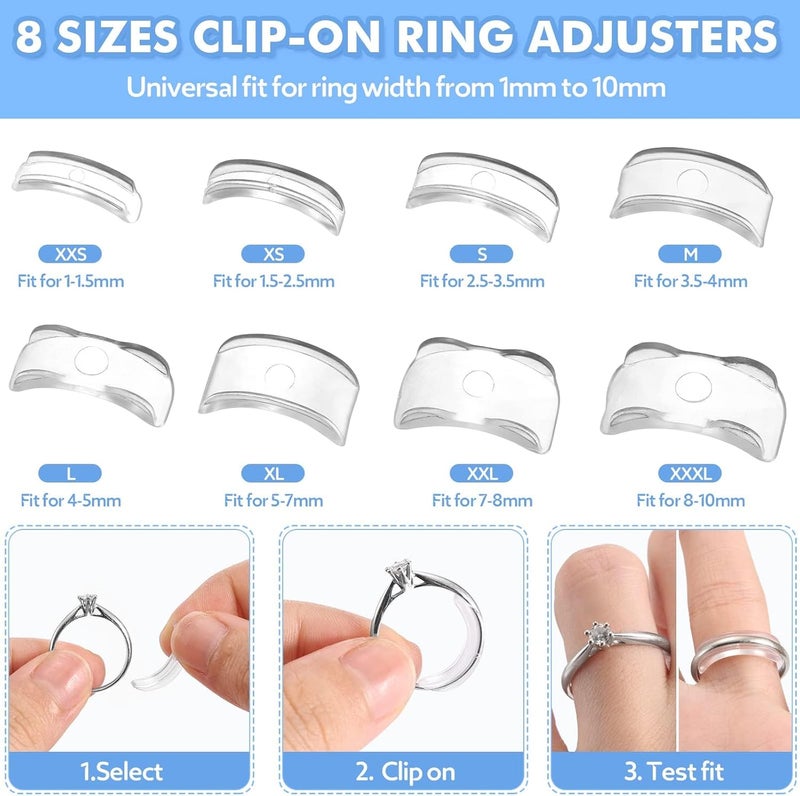 Anpro Ring Size Adjuster for Loose Rings, 52 Piece 4 Style for Different Band Widths Ring Sizer Adjuster Set, w/Polishing Cloth,Ring Size Measuring Tool - Image 2